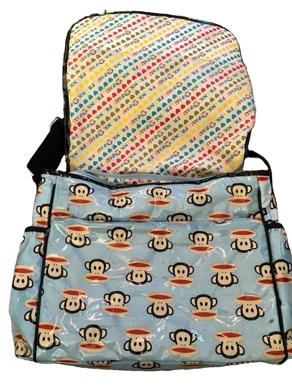 Hard to find Paul Frank Light Blue Monkey Print baby diaper Bag with changing pa